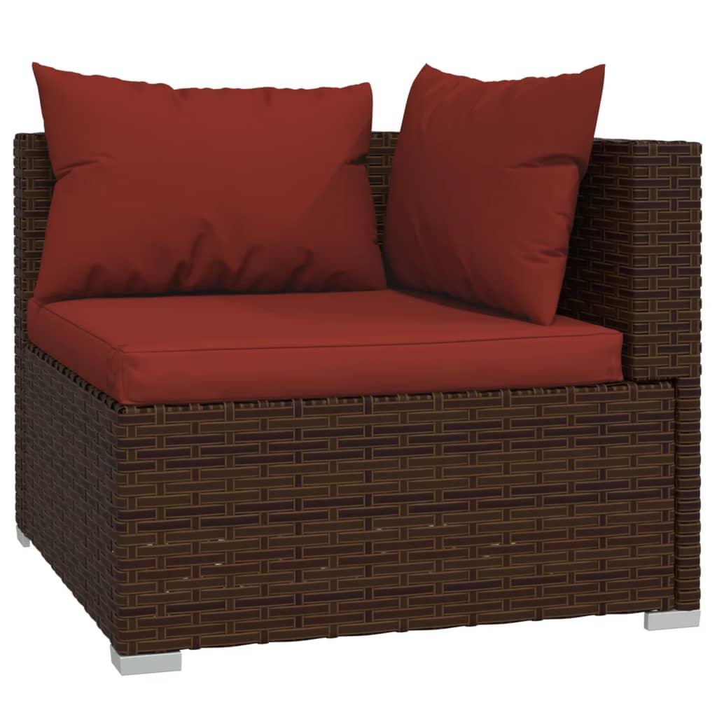 vidaXL 8 pcs conjunto lounge jardim c/ almofadões vime PE castanho