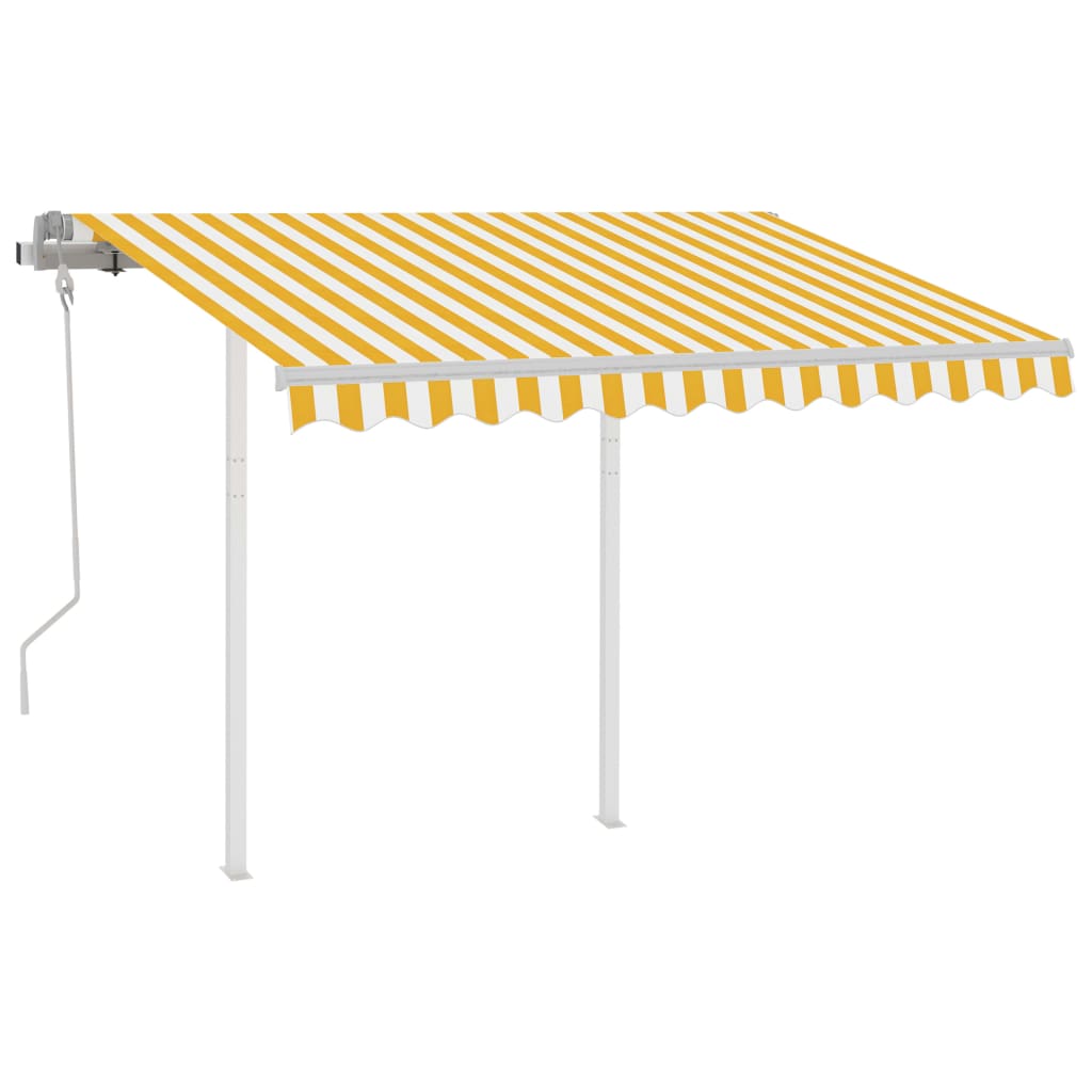 vidaXL Toldo retrátil manual com postes 3,5x2,5 m amarelo e branco