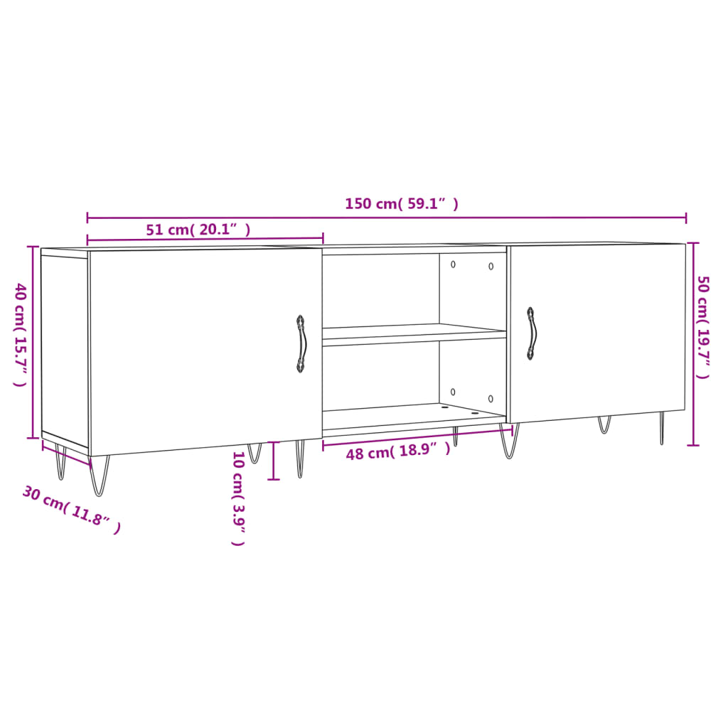 vidaXL Móvel para TV 150x30x50 cm derivados de madeira preto