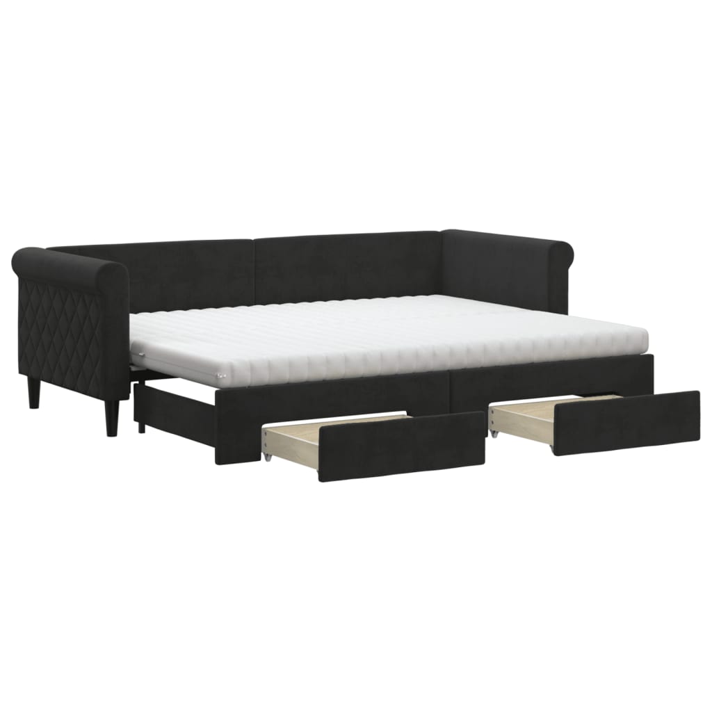 vidaXL Sofá-cama com gavetão e gavetas 80x200 cm veludo preto