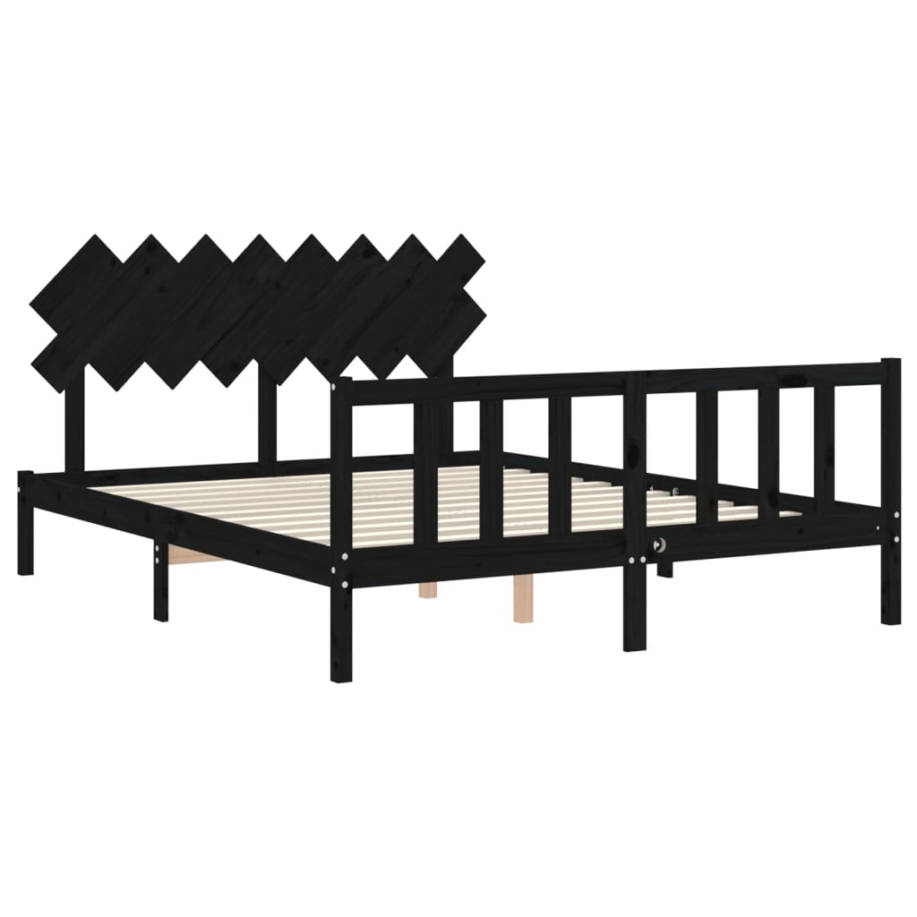 vidaXL Estrutura de cama com cabeceira 160x200 cm madeira maciça preto