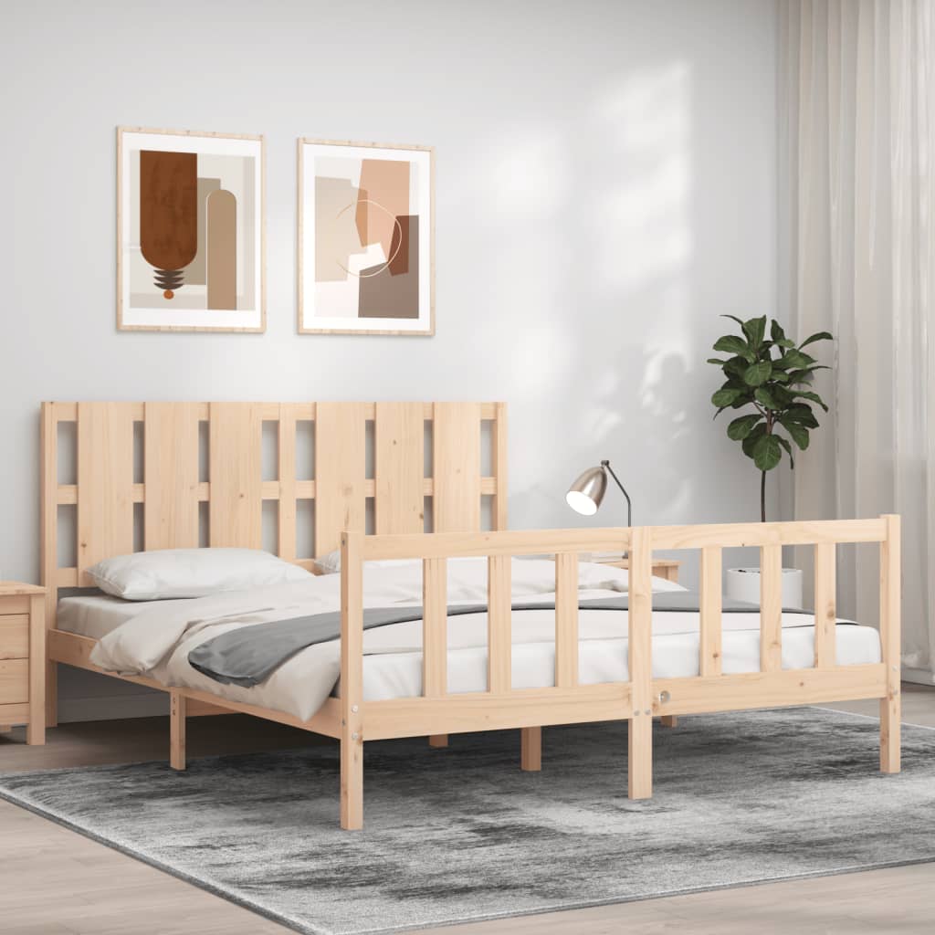 vidaXL Estrutura de cama com cabeceira 160x200 cm madeira maciça