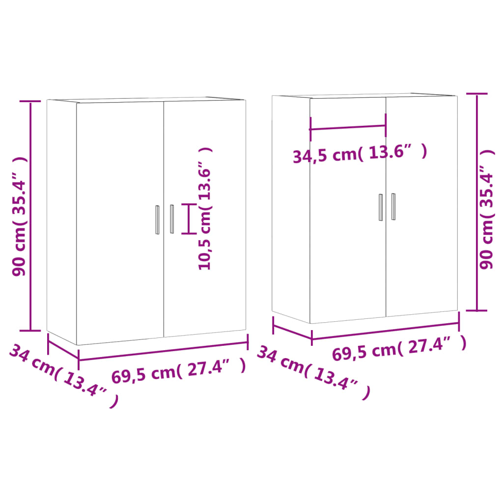 vidaXL Armários de parede 2 pcs 69,5x34x90 cm carvalho fumado