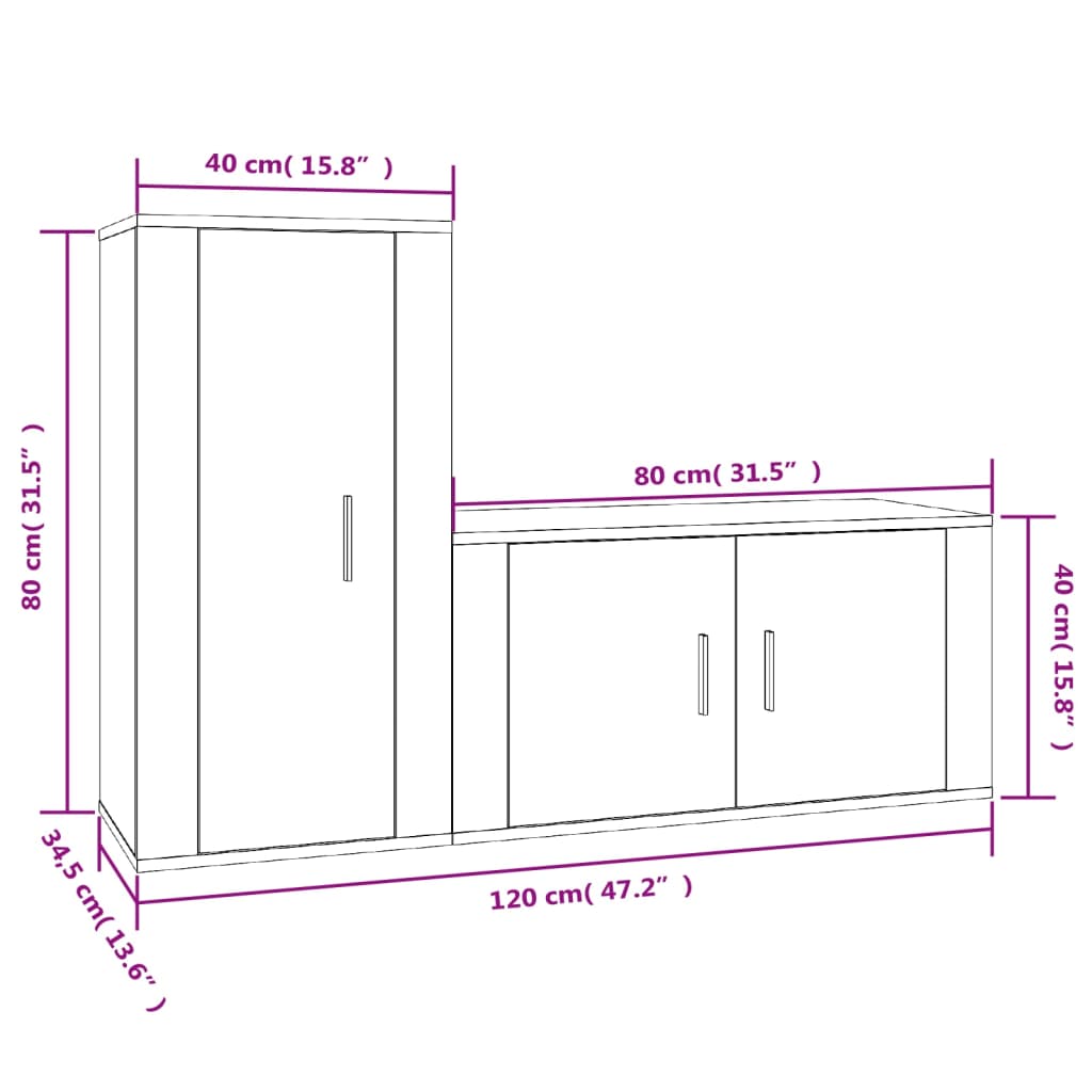 vidaXL 2 pcs conjunto móveis de TV derivados madeira branco brilhante