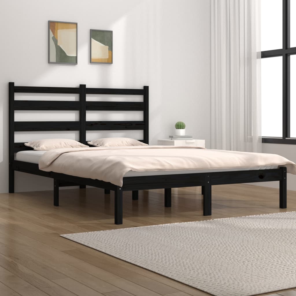 vidaXL Estrutura de cama super king 180x200 cm pinho maciço preto