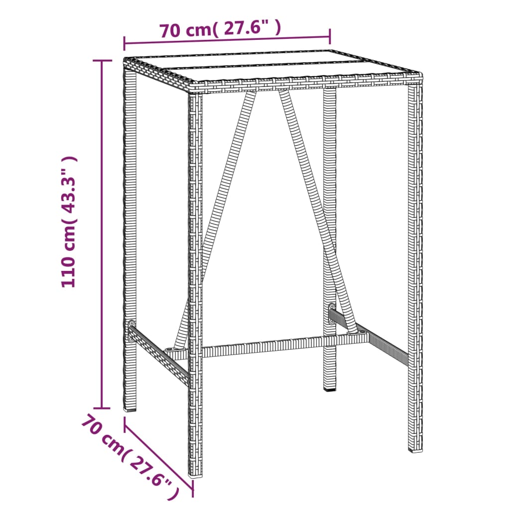 vidaXL 3 pcs conjunto de bar p/ jardim vime PE/acácia maciça preto