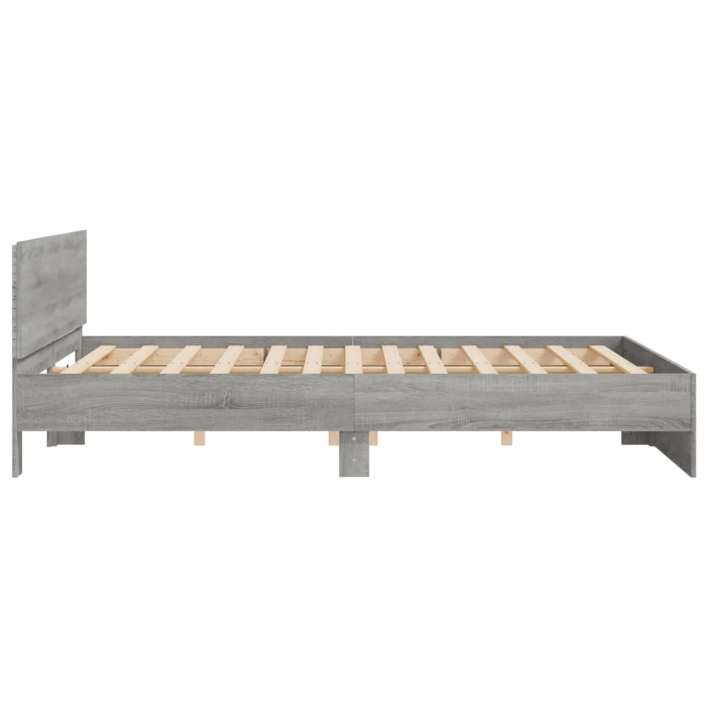 vidaXL Estrutura cama c/ cabeceira/luzes LED 200x200cm cinzento sonoma