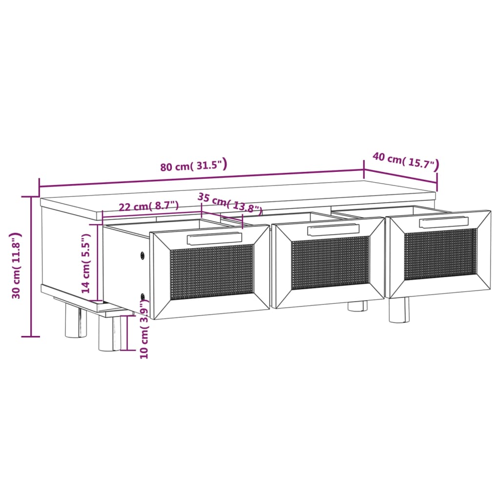 vidaXL Mesa de centro 80x40x30 cm derivados madeira pinho maciço preto