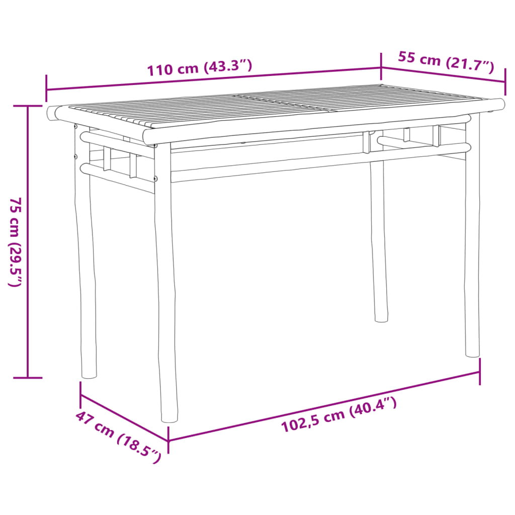 vidaXL Mesa de jantar para jardim 110x55x75 cm bambu