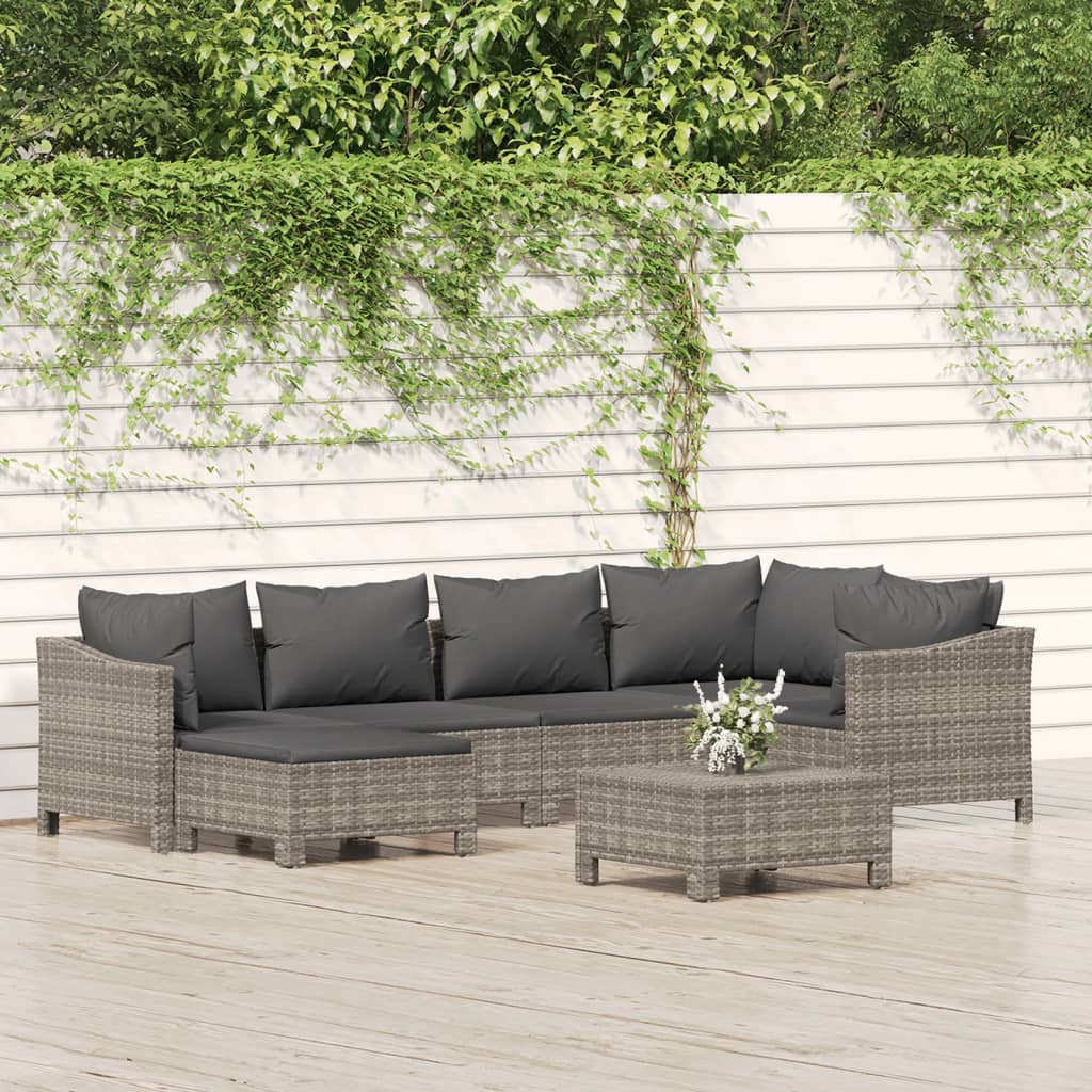 vidaXL 7 pcs conjunto lounge de jardim c/ almofadões vime PE cinzento