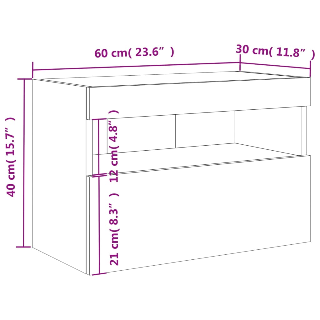 vidaXL Móvel de parede para TV com luzes LED 60x30x40 cm preto