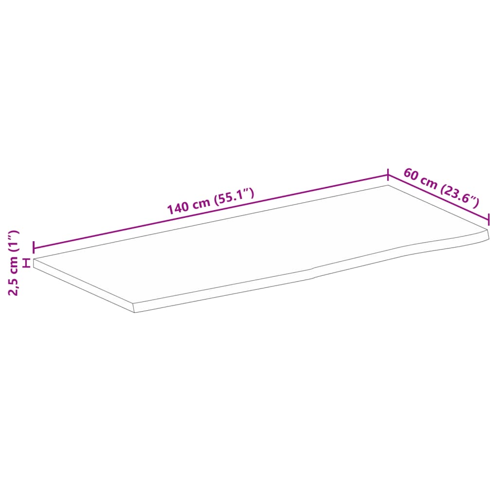 vidaXL Tampo de mesa c/ borda viva 140x60x2,5 cm mangueira maciça