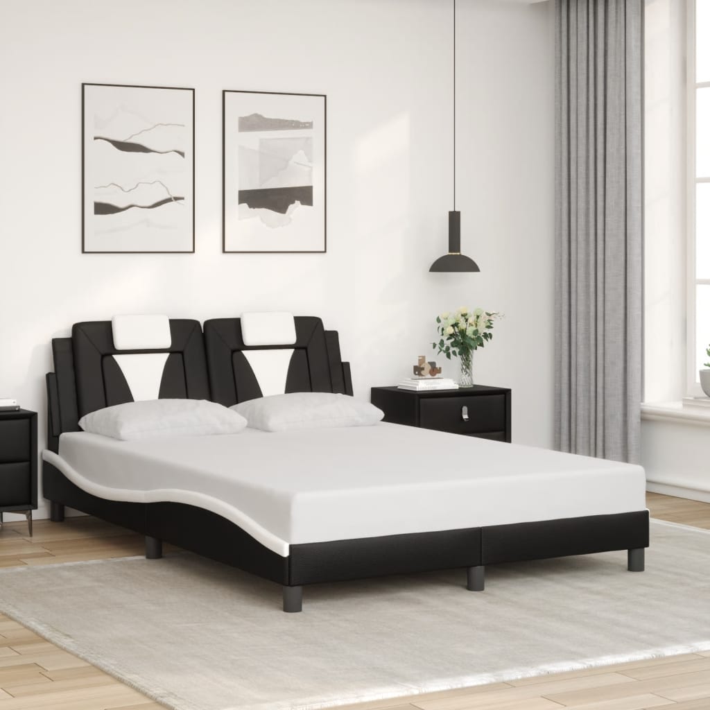 vidaXL Estrutura cama c/ luzes LED 120x200cm couro artif. preto/branco