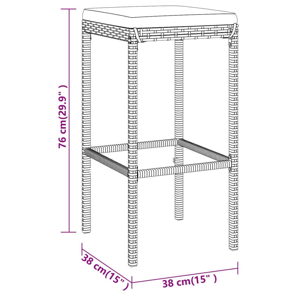 vidaXL 9 pcs conjunto de bar para jardim c/ almofadões vime PE preto