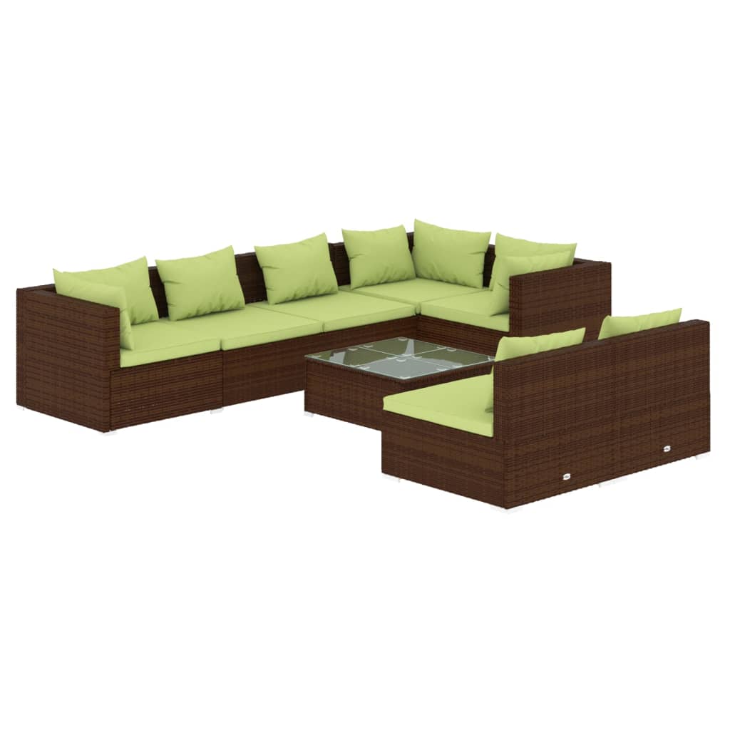 vidaXL 8 pcs conjunto lounge jardim c/ almofadões vime PE castanho