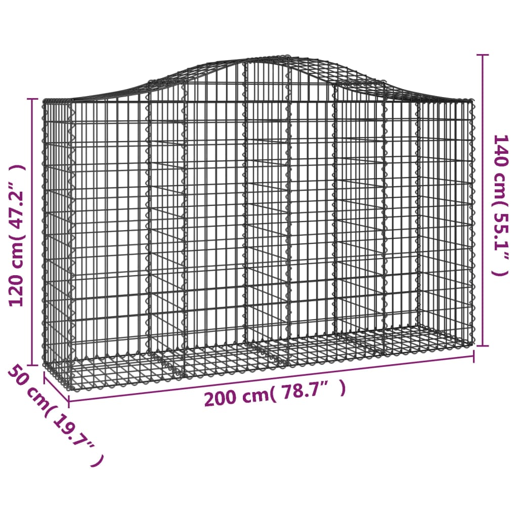 vidaXL Cestos gabião arqueados 20pcs 200x50x120/140 ferro galvanizado