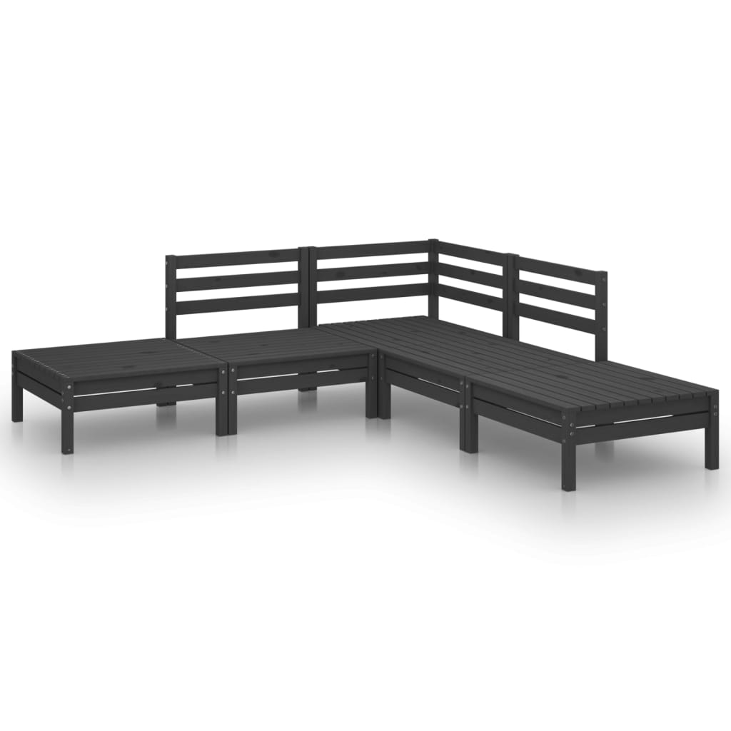 vidaXL 5 pcs conjunto lounge de jardim pinho maciço preto