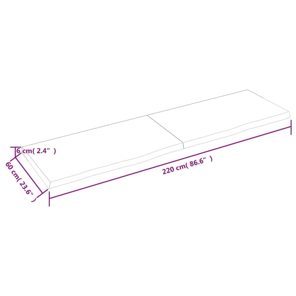 vidaXL Bancada p/ WC 220x60x(2-6)cm madeira tratada maciça castanho