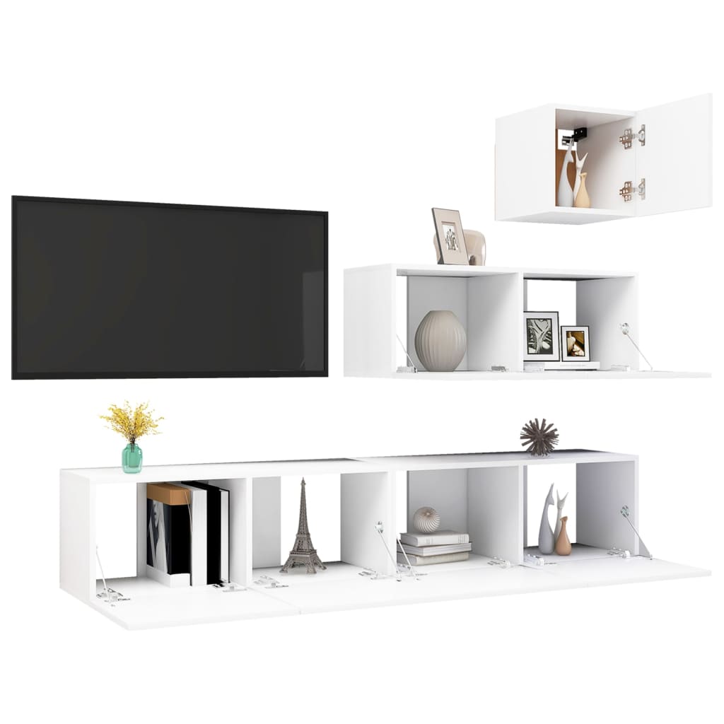 vidaXL 4 pcs conjunto de móveis de TV derivados de madeira branco