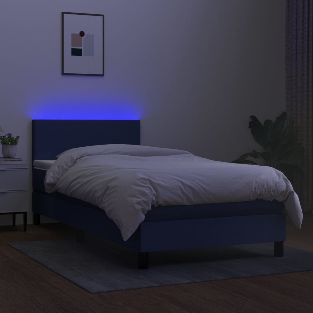 vidaXL Cama box spring c/ colchão e LED 100x200 cm tecido azul