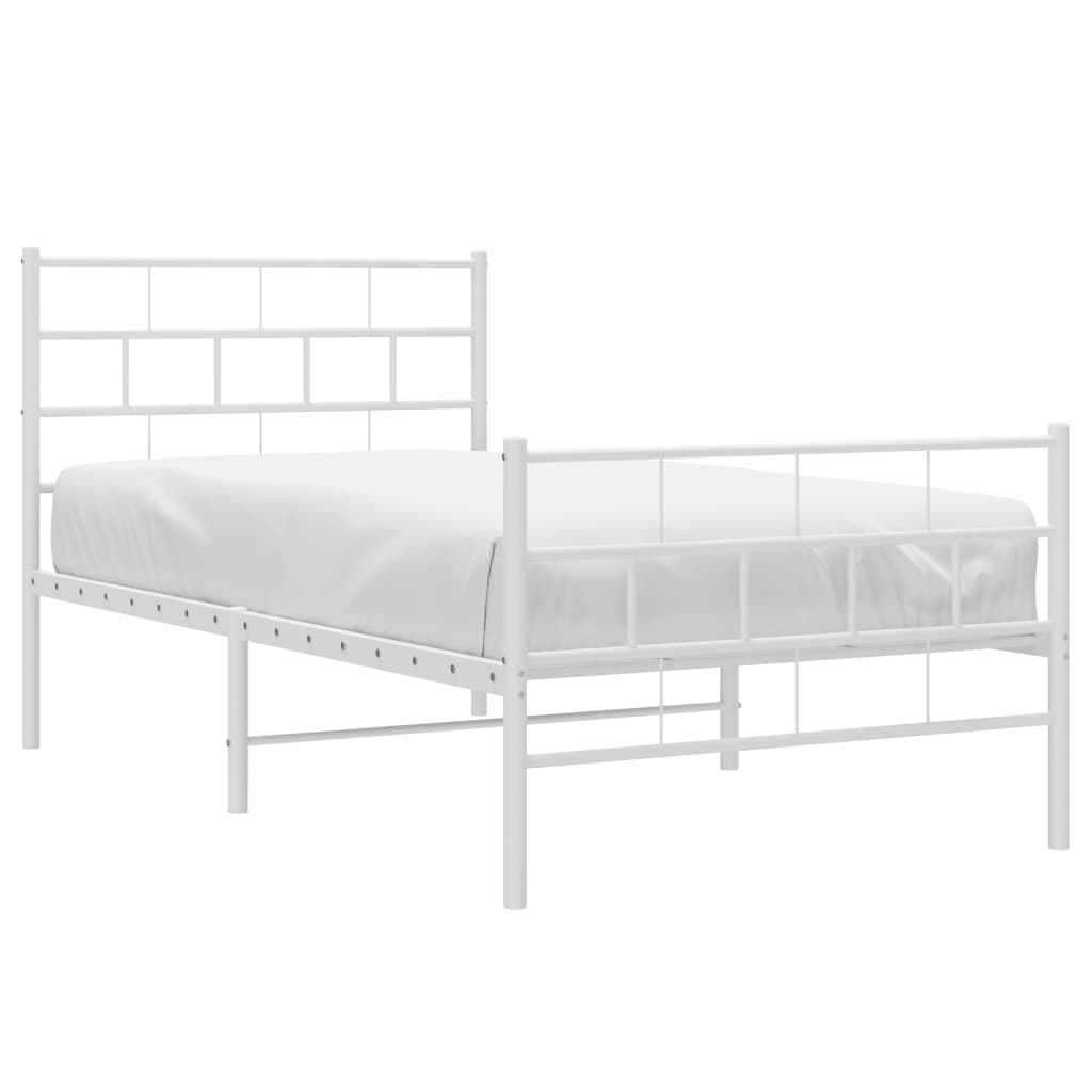 vidaXL Estrutura de cama com cabeceira e pés 75x190 cm metal branco