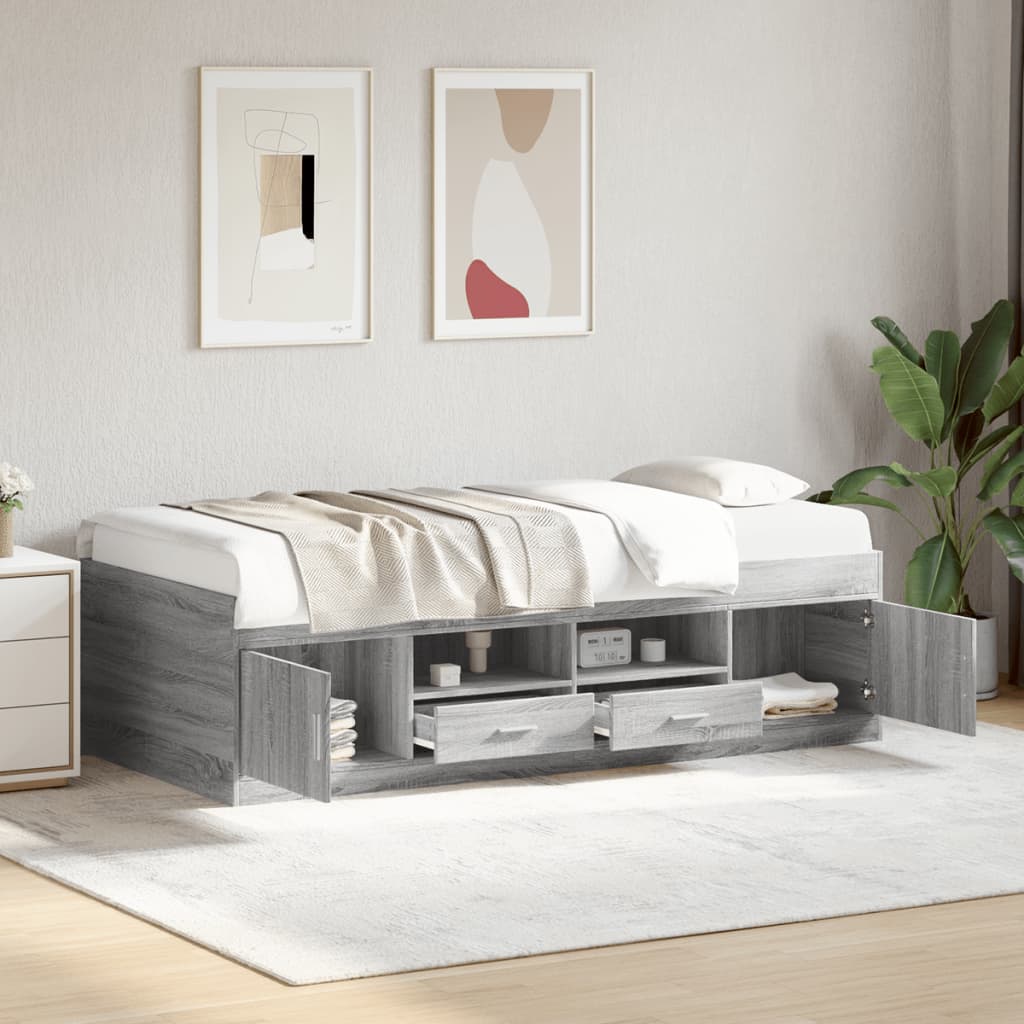 vidaXL Sofá-cama com gavetas sem colchão 75x190 cm cinzento sonoma