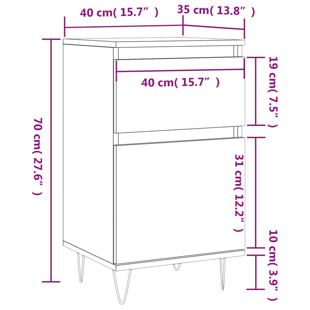 vidaXL Aparadores 2 pcs 40x35x70 cm derivados de madeira branco