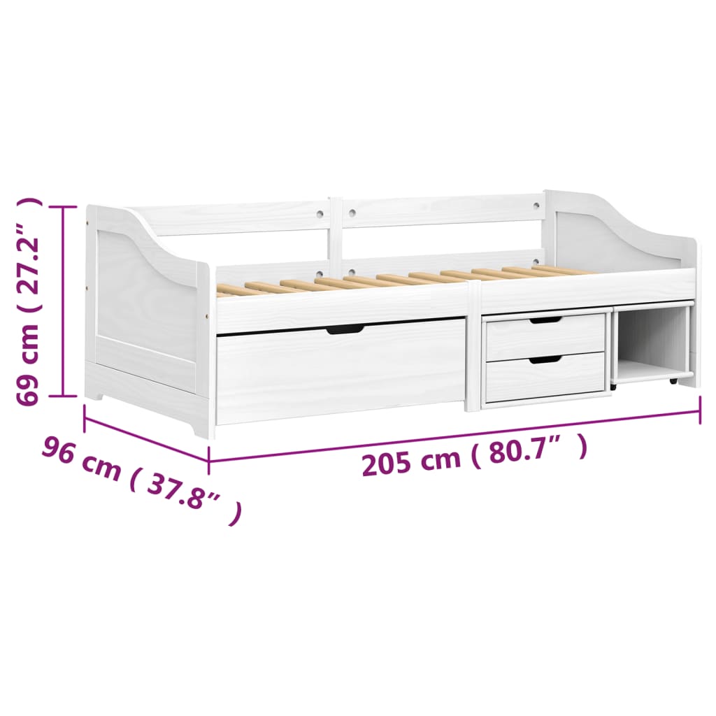 vidaXL Sofá-cama com 3 gavetas 90x200 cm madeira de pinho maciça IRUN