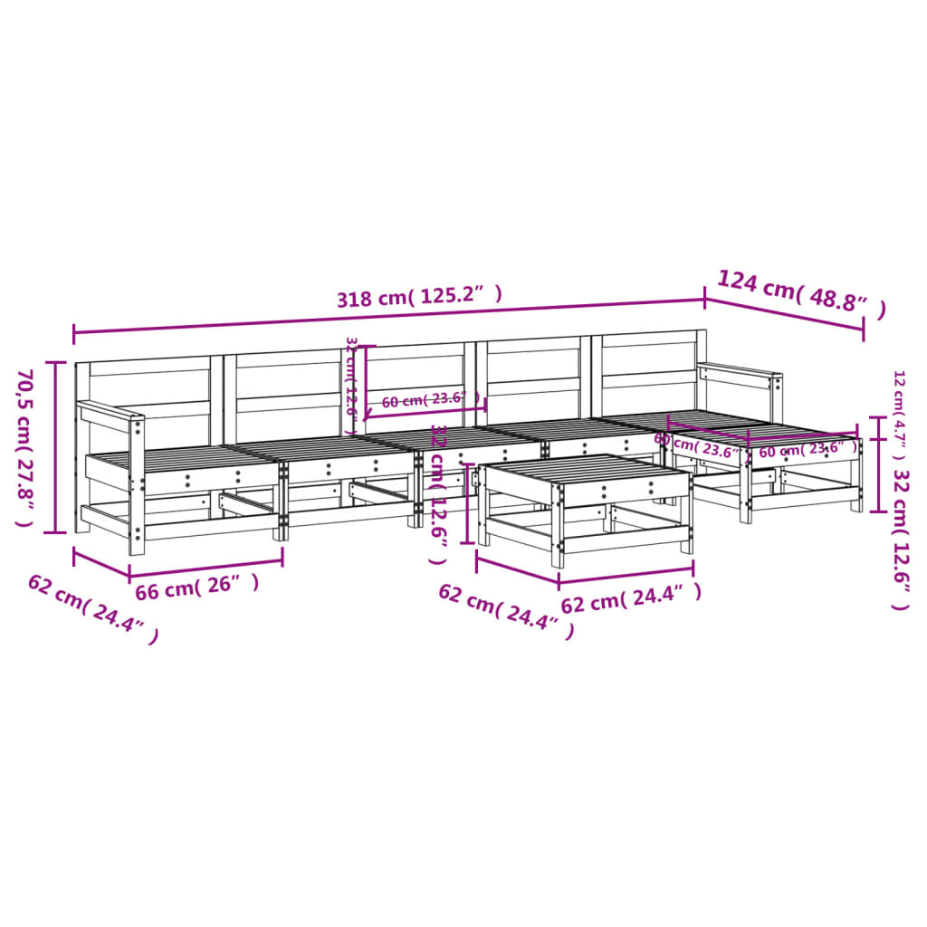 vidaXL 7 pcs conjunto lounge de jardim madeira de pinho impregnada