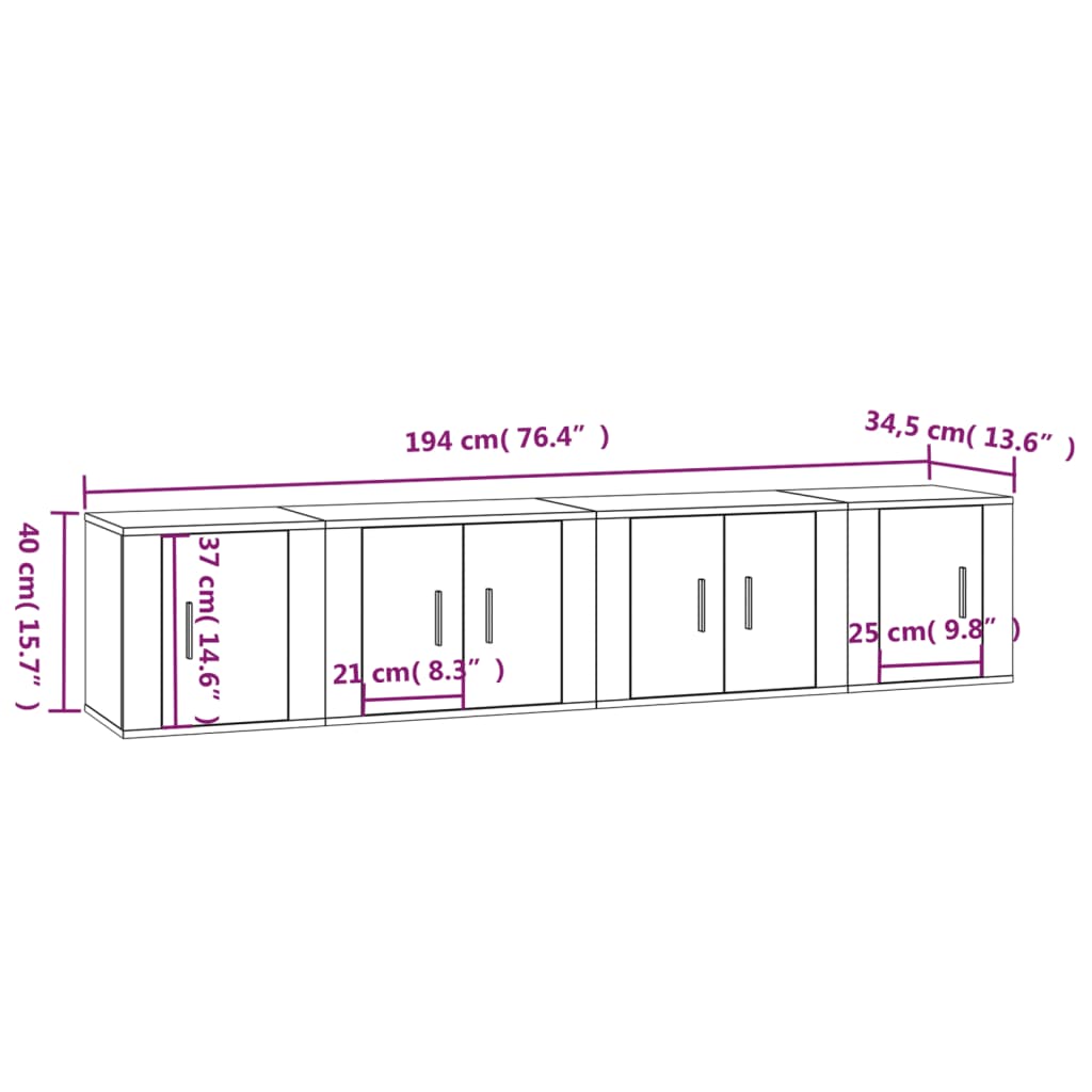 vidaXL Conjunto móveis de TV 4 pcs madeira processada branco