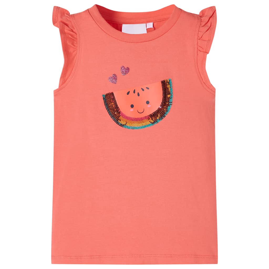 T-shirt para criança manga com folhos cor coral 140