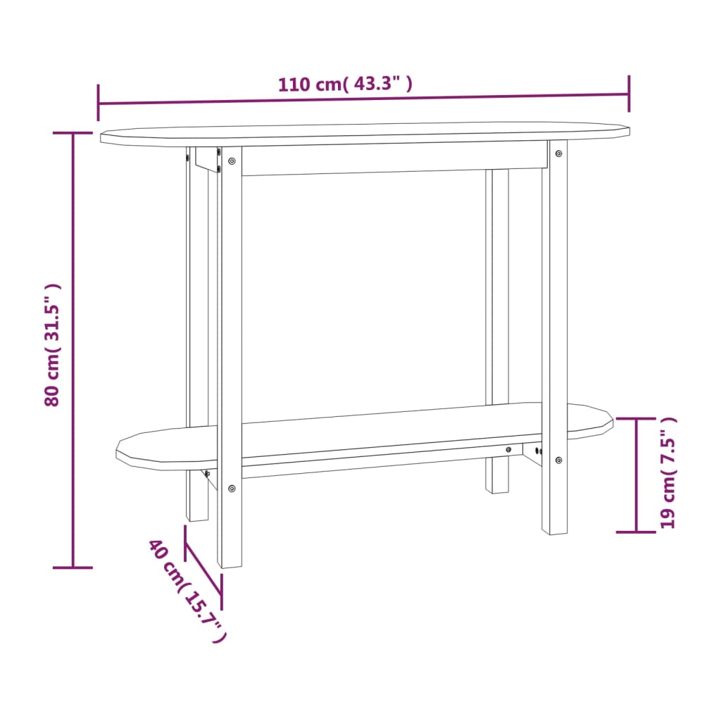 vidaXL Mesa consola 110x40x80 cm madeira de pinho maciça castanho mel