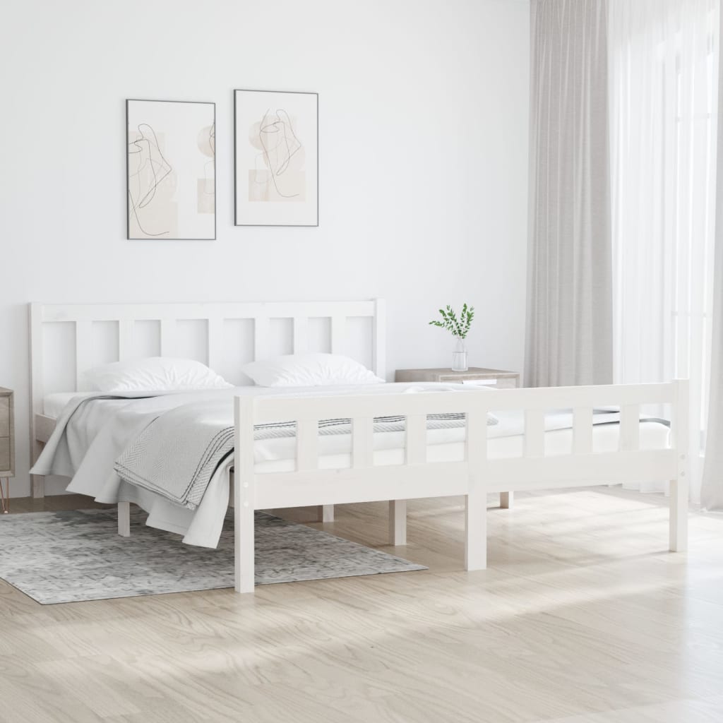 vidaXL Estrutura de cama casal 135x190 cm madeira maciça branco