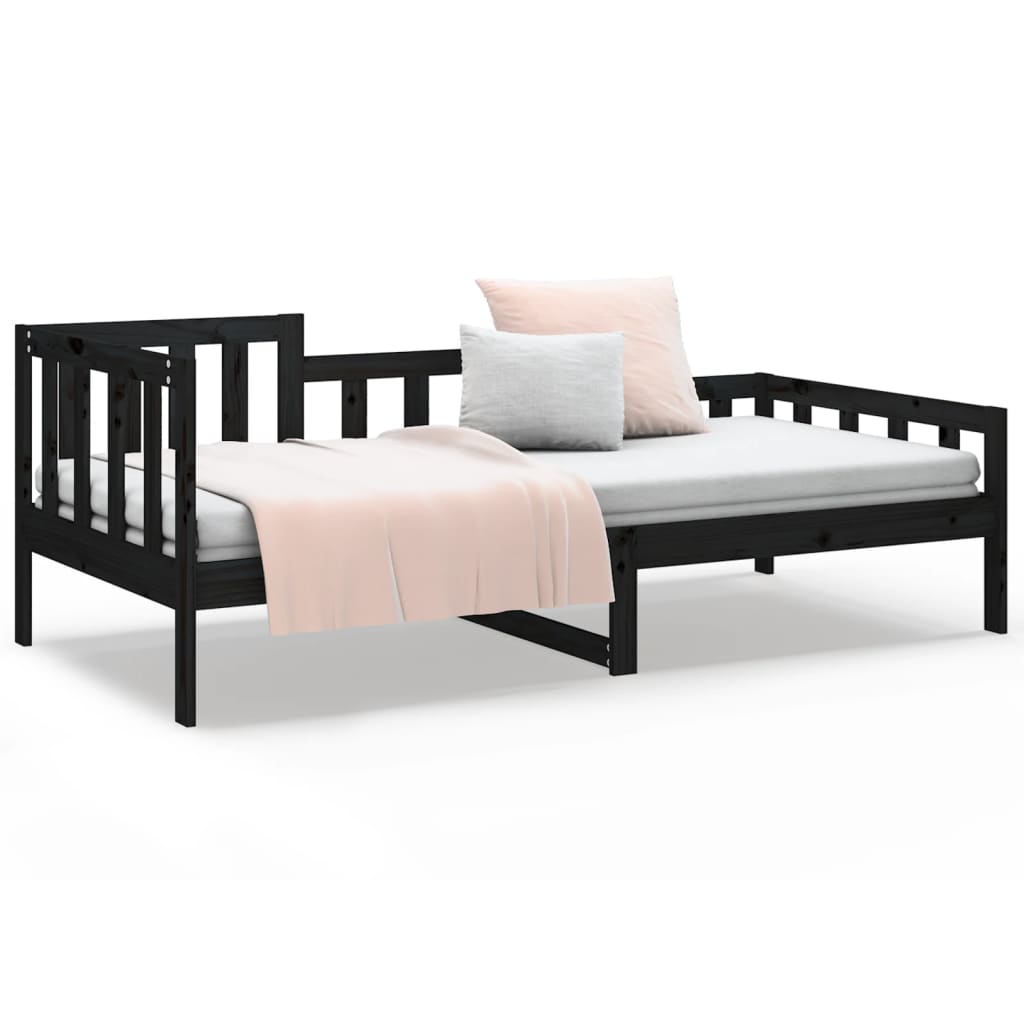 vidaXL Sofá-cama 90 x 200 cm madeira de pinho maciça preto