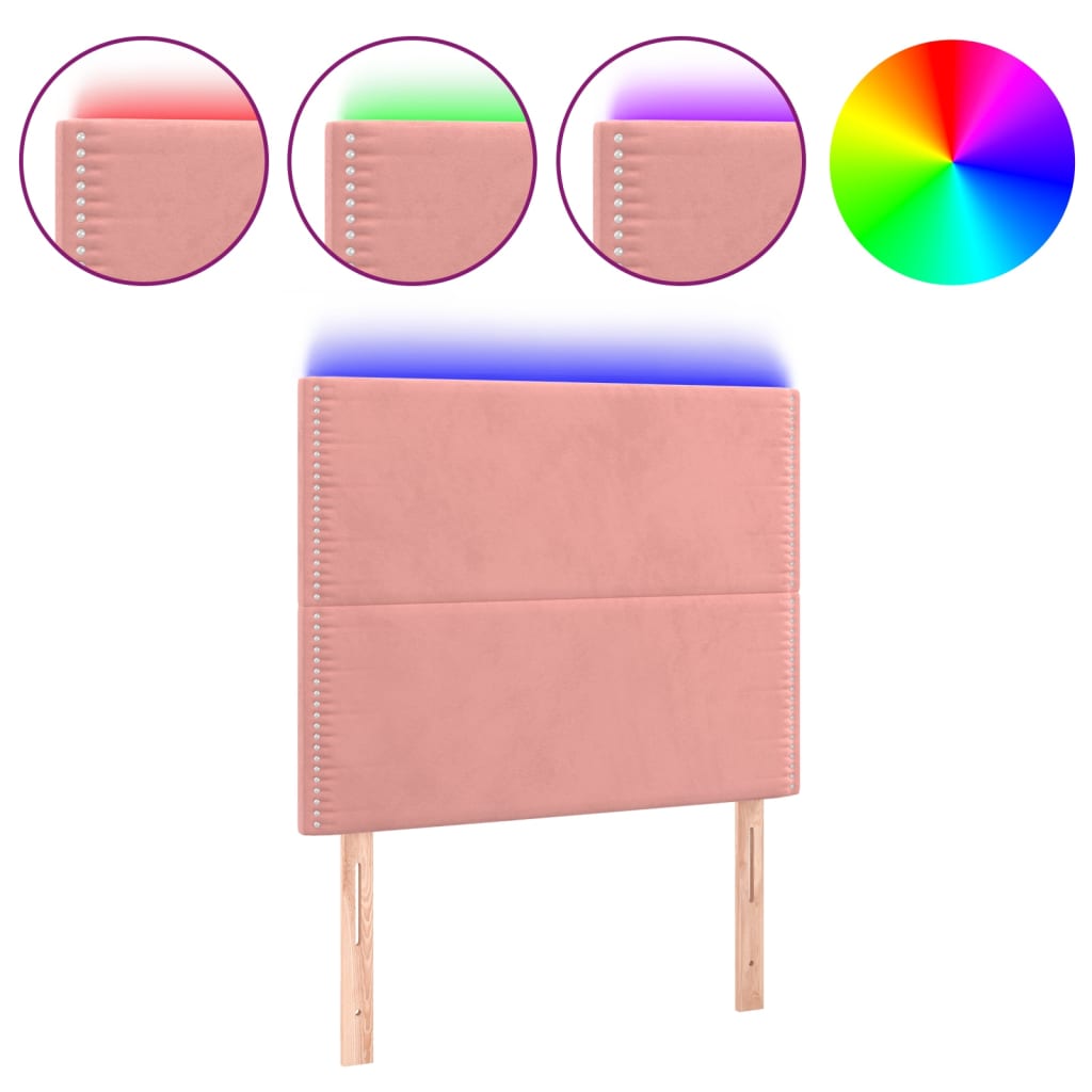 vidaXL Cabeceira de cama c/ luzes LED veludo 80x5x118/128 cm rosa