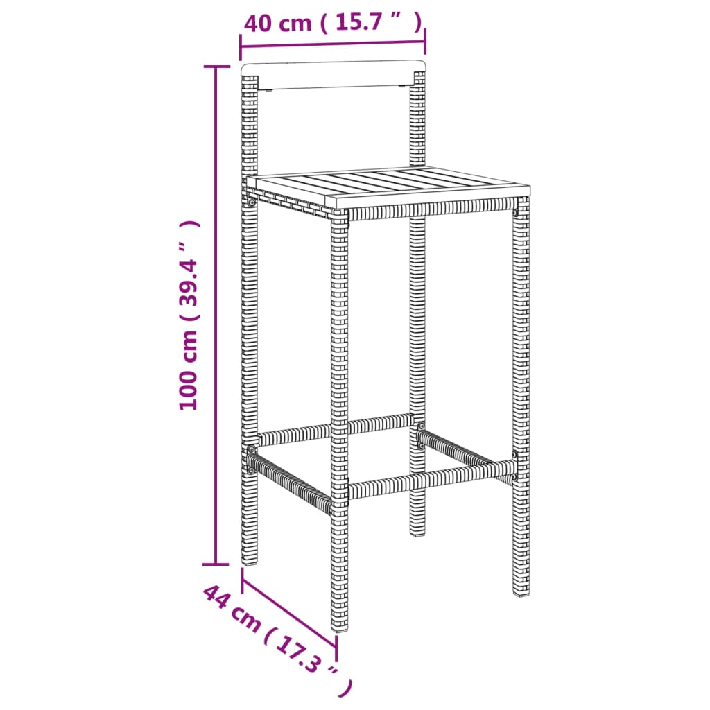 vidaXL 5 pcs conjunto de bar p/ jardim vime PE/acácia maciça preto