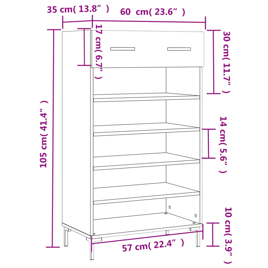 vidaXL Sapateira 60x35x105 cm derivados de madeira cinzento sonoma