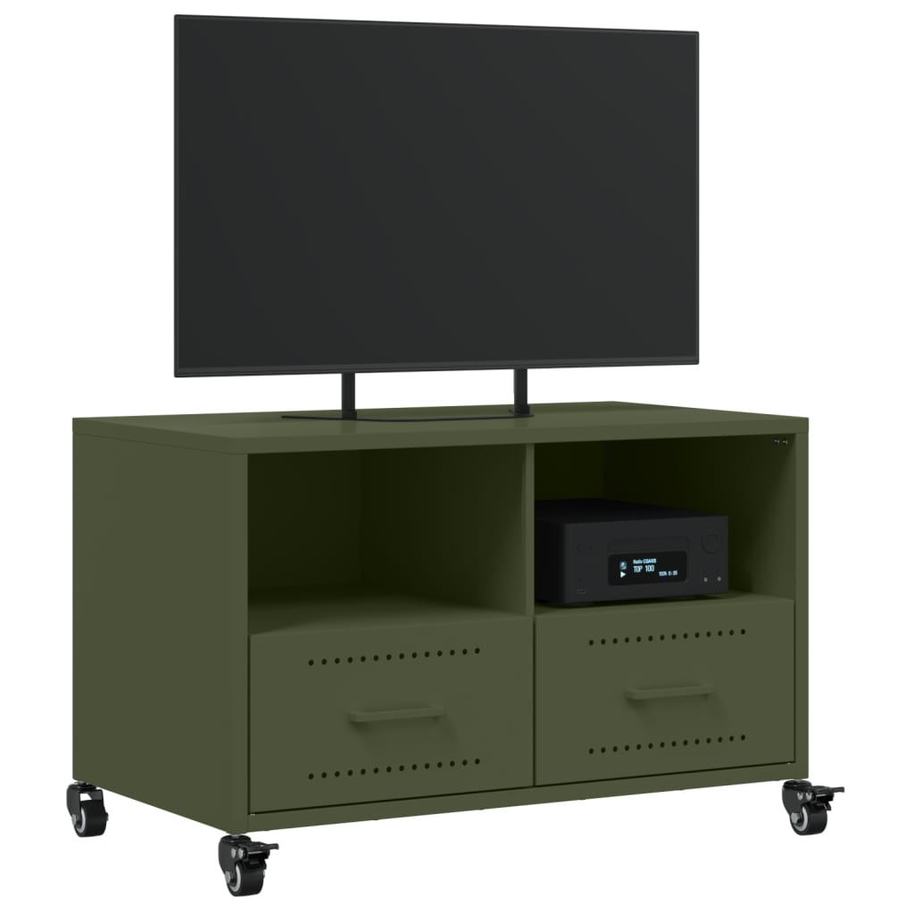 vidaXL Móvel de TV 68x39x43,5 cm aço verde azeitona