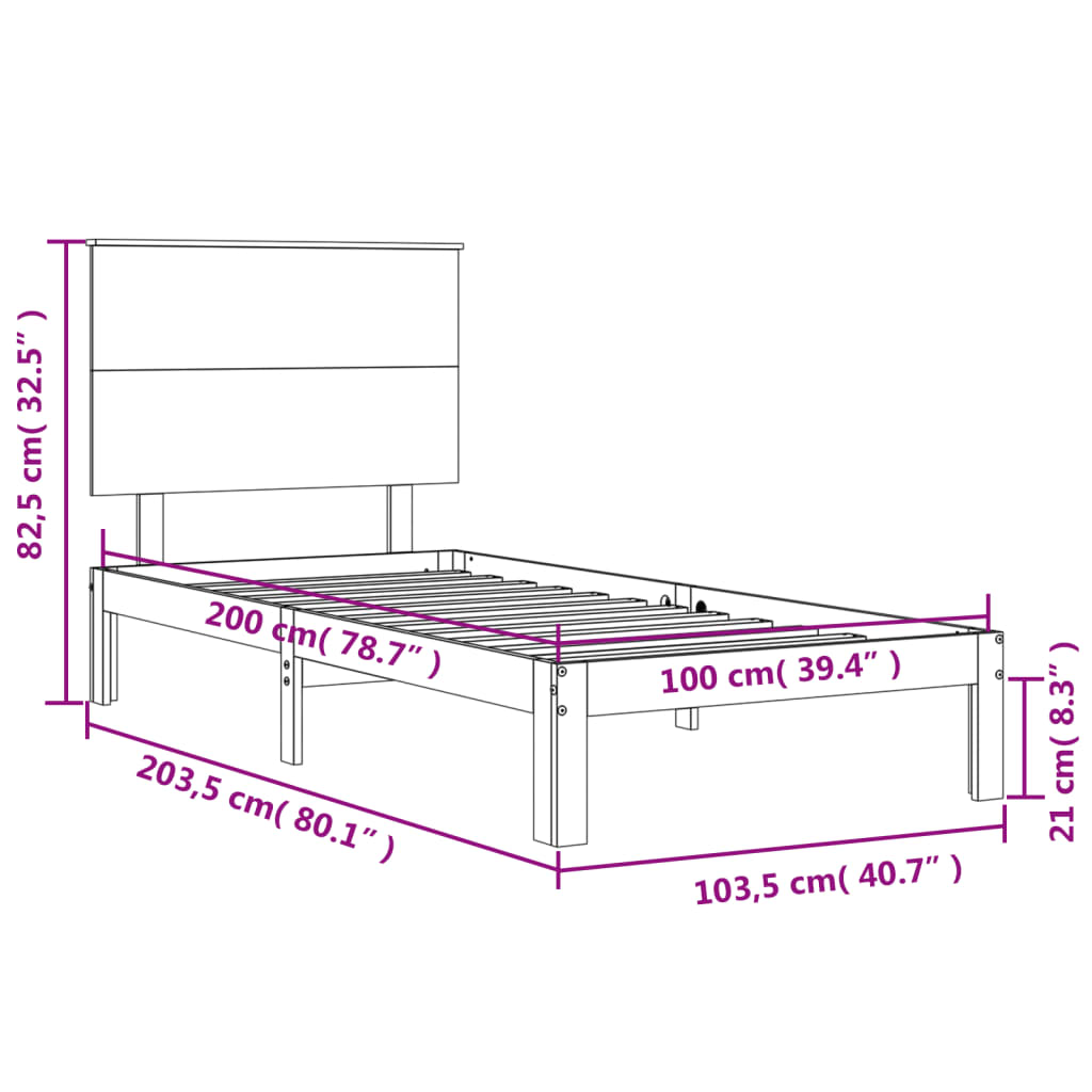 vidaXL Estrutura cama cabeceira 100x200cm madeira maciça castanho-mel