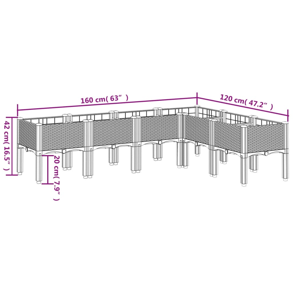 vidaXL Vaso/floreira de jardim c/ pernas 160x120x42 cm PP branco