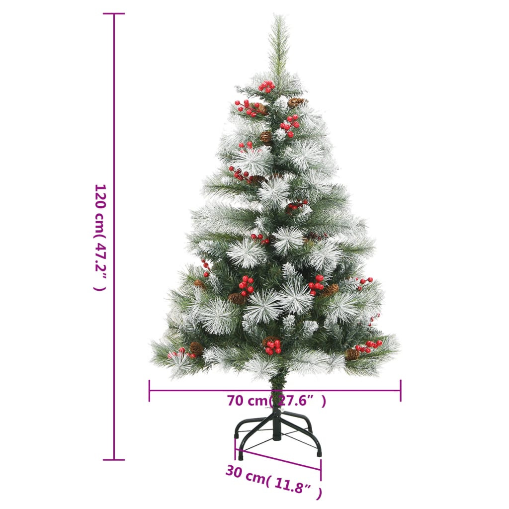 vidaXL Árvore de Natal artificial articulada c/ pinhas e bagas 120 cm