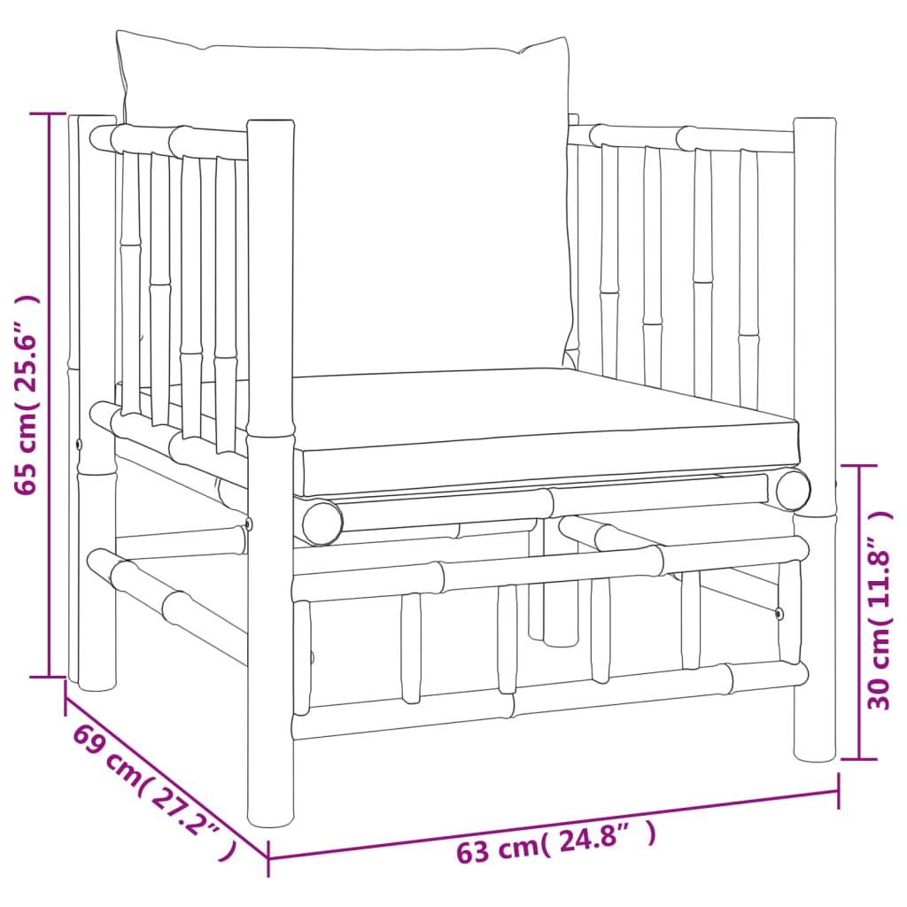 vidaXL 5 pcs conjunto lounge jardim bambu c/ almofadões cinza-escuro