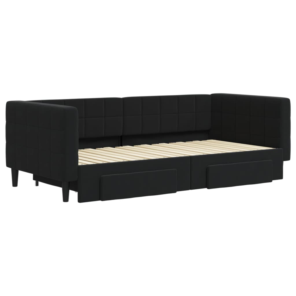 vidaXL Sofá-cama com gavetão e gavetas 90x190 cm veludo preto