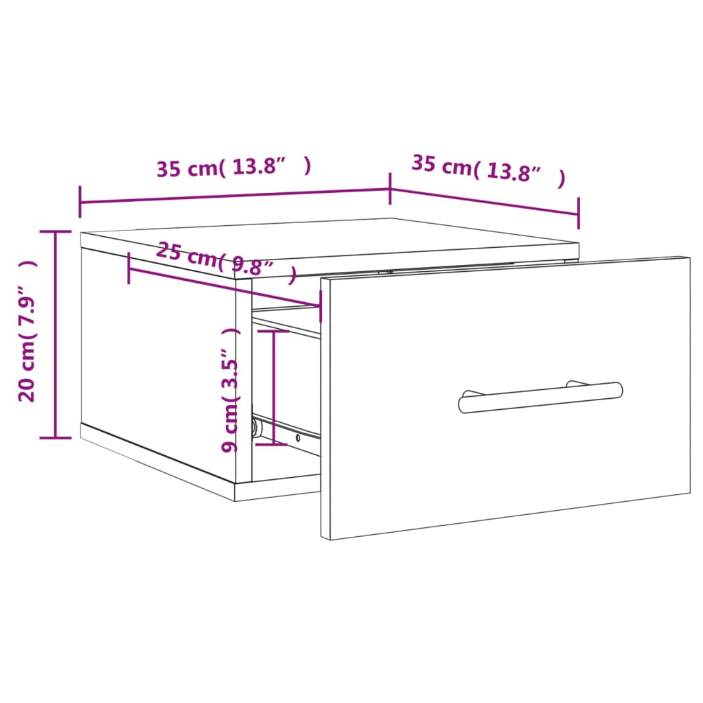 vidaXL Mesas de cabeceira de parede 2 pcs 35x35x20 cm cinzento sonoma