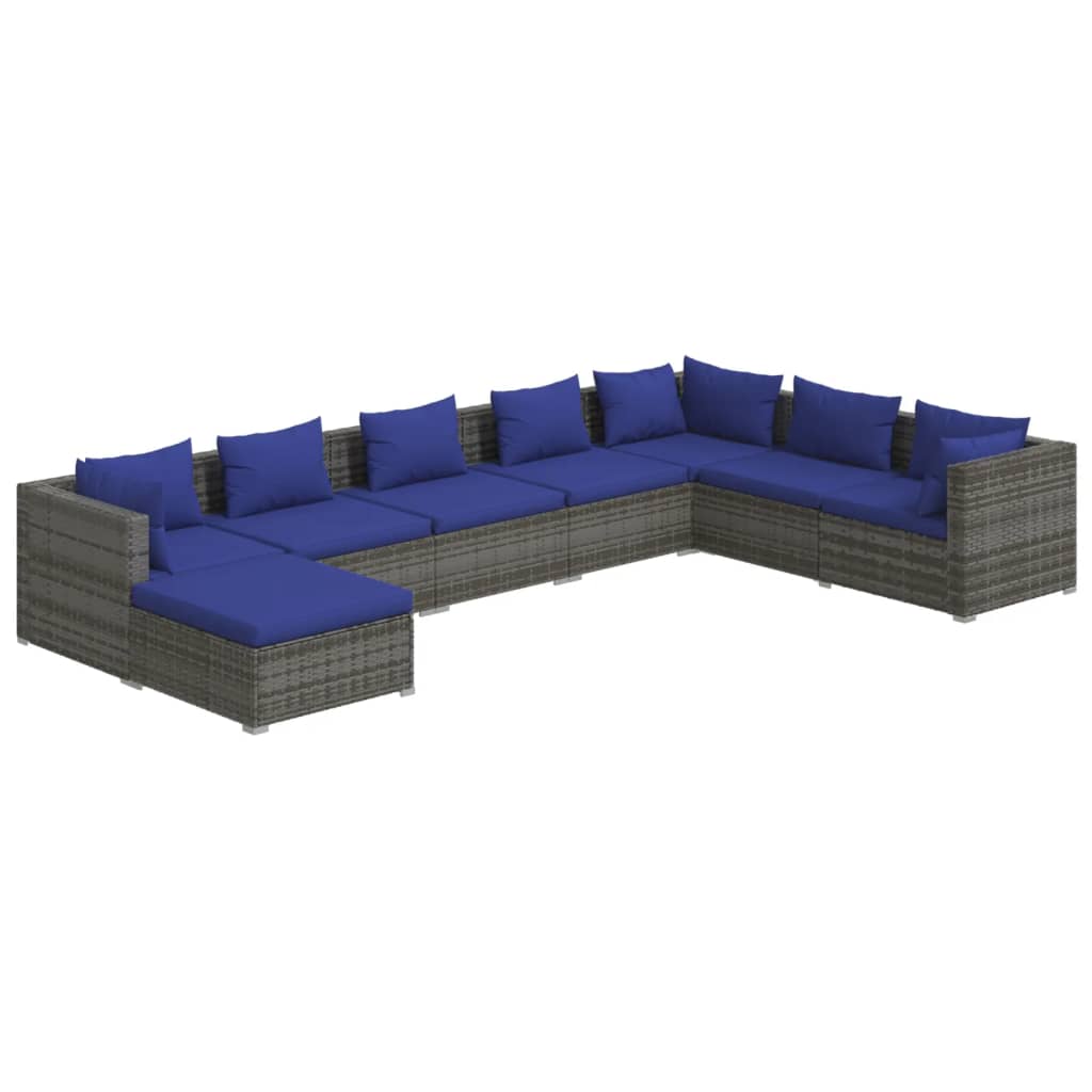 vidaXL 8 pcs conjunto lounge de jardim c/ almofadões vime PE cinzento