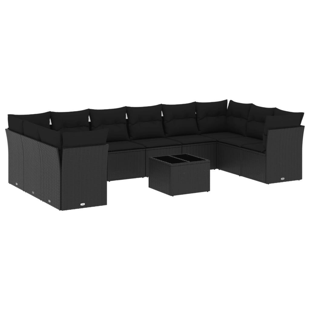 vidaXL 11 pcs conjunto sofás de jardim c/ almofadões vime PE preto