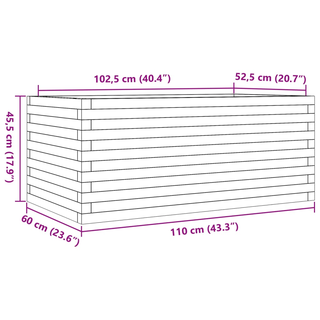 vidaXL Vaso/floreira de jardim 110x60x45,5 cm madeira pinho impregnada