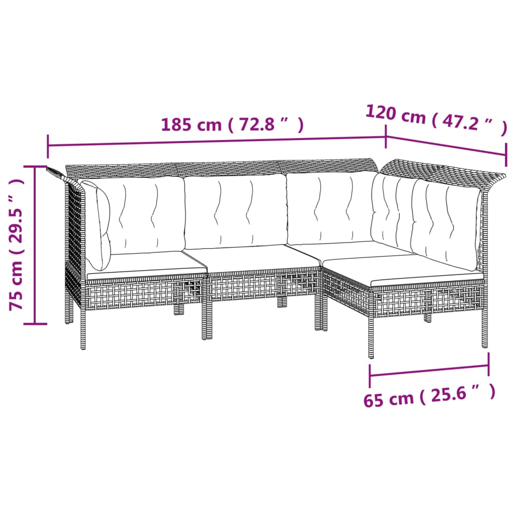 vidaXL 6 pcs conjunto lounge de jardim c/ almofadões vime PE cinzento