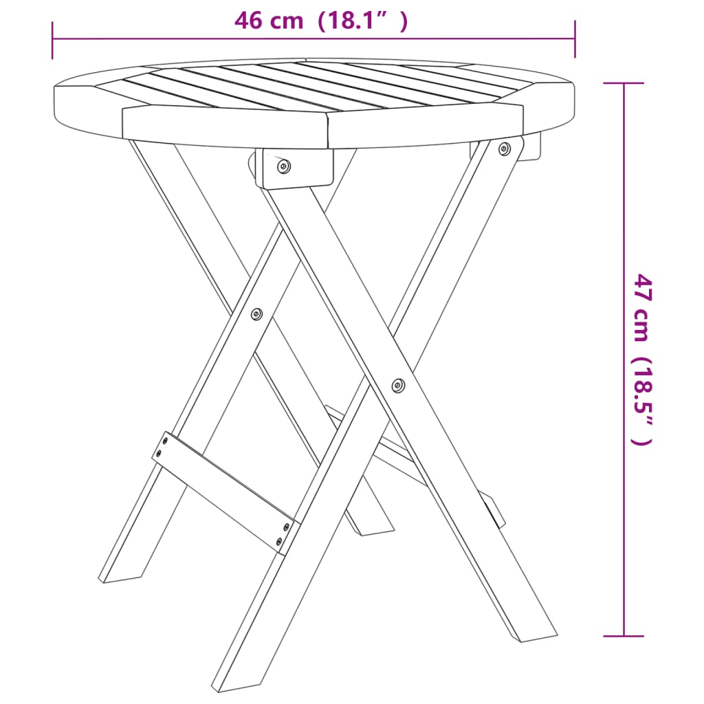 vidaXL Mesa de jardim dobrável Ø 46 cm madeira de acácia maciça branco