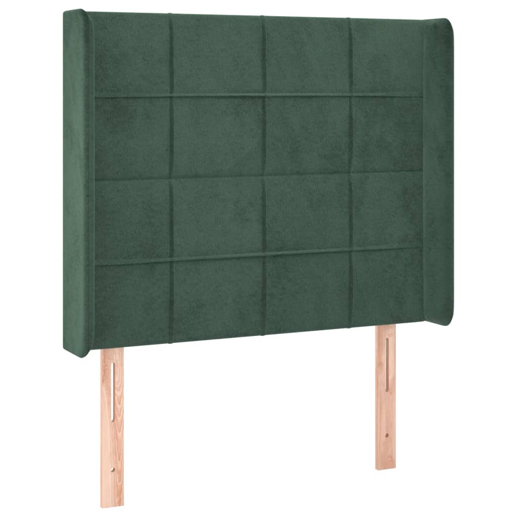 vidaXL Cabeceira de cama c/ LED veludo 103x16x118/128 cm verde-escuro